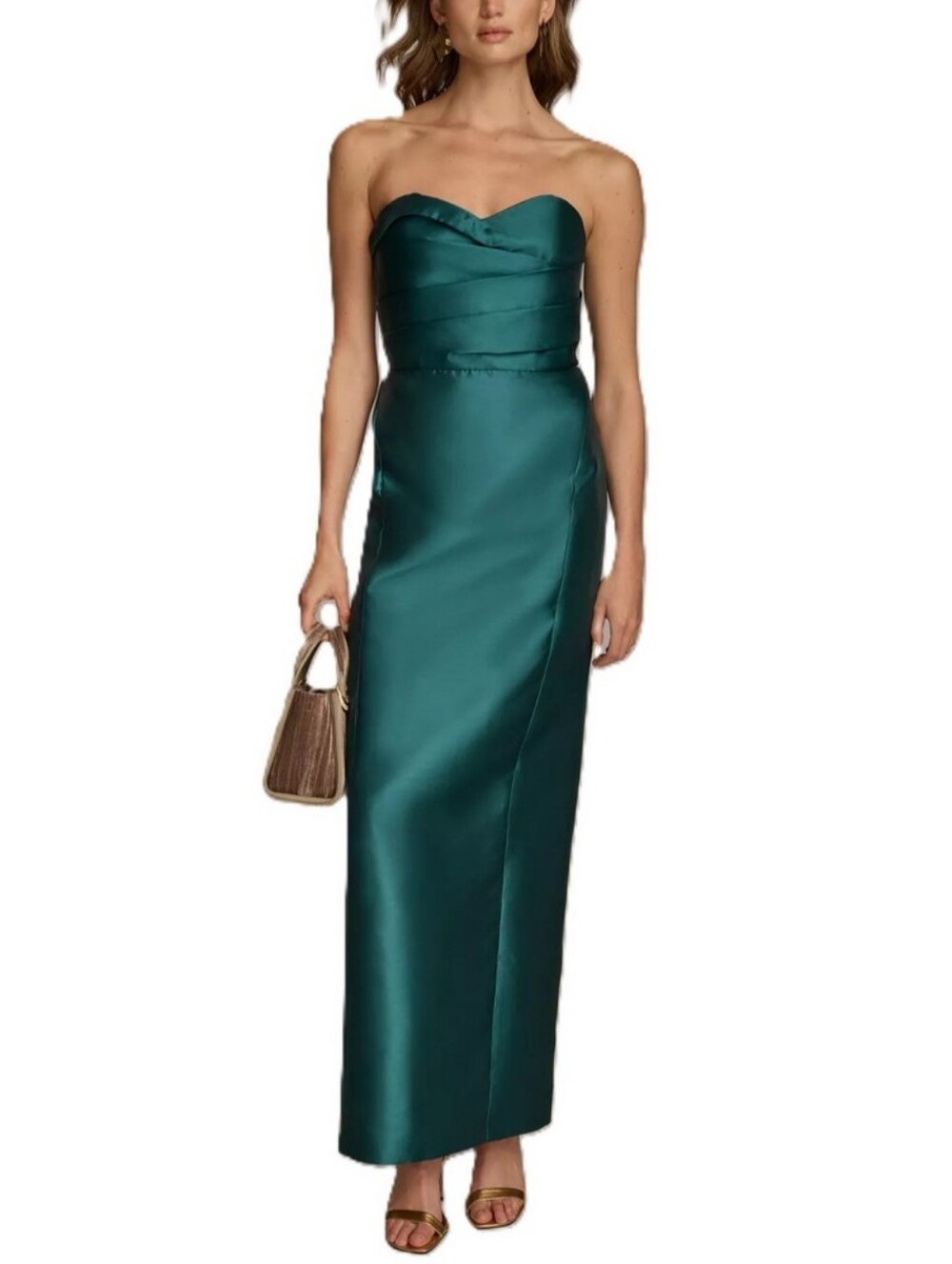 DONNA KARAN NEW YORK Strapless Teal Satin Midi Dress